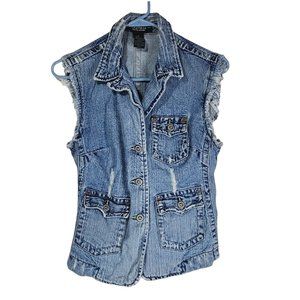 Rampage Denim Jean Vest Small S Raw Hem Sleeveless Womens